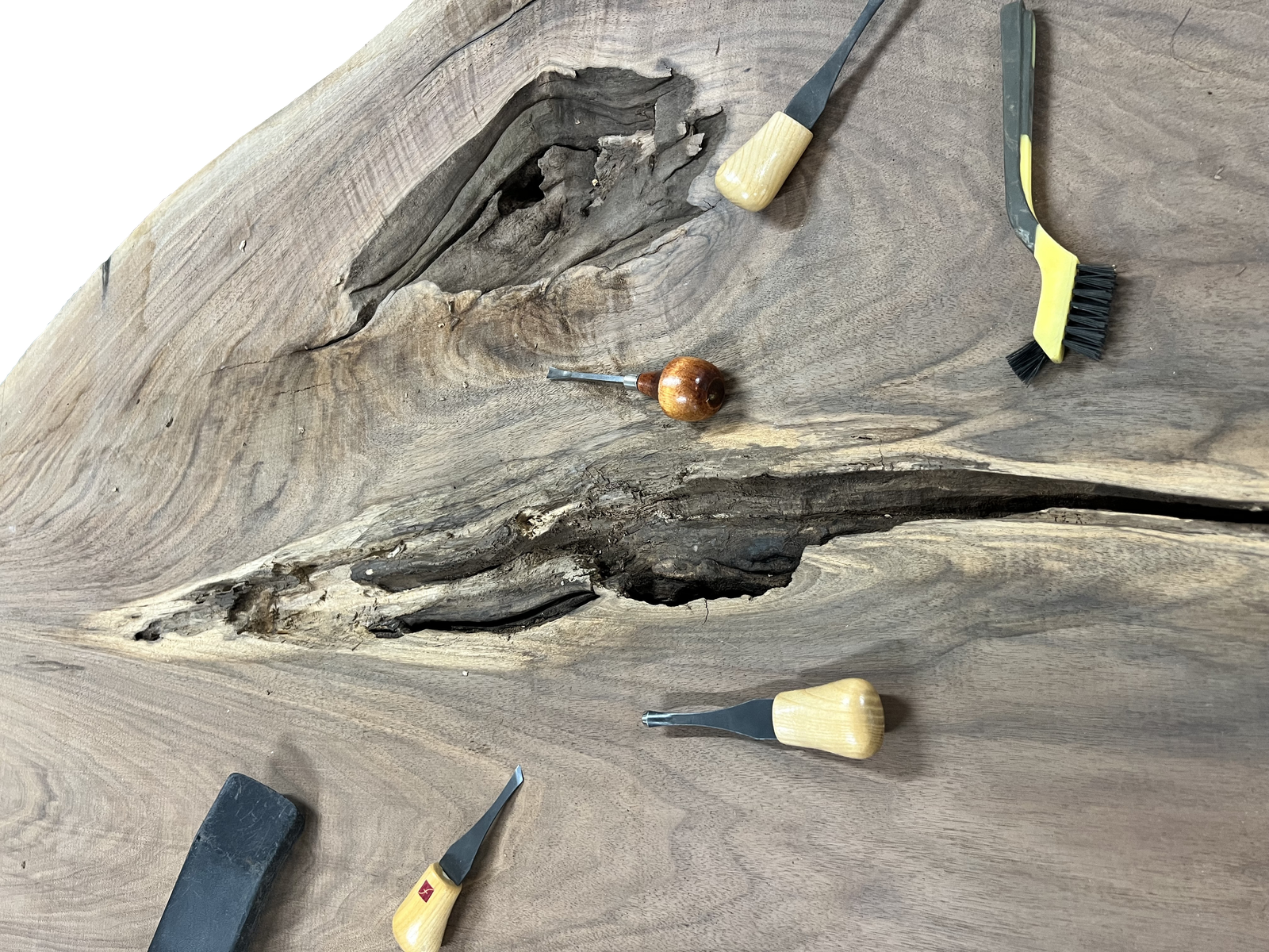 wood slab with tools