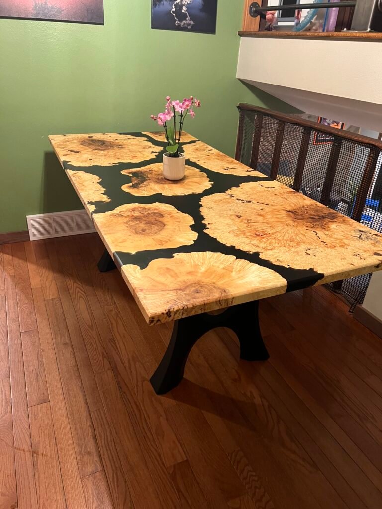 wood slab epoxy table